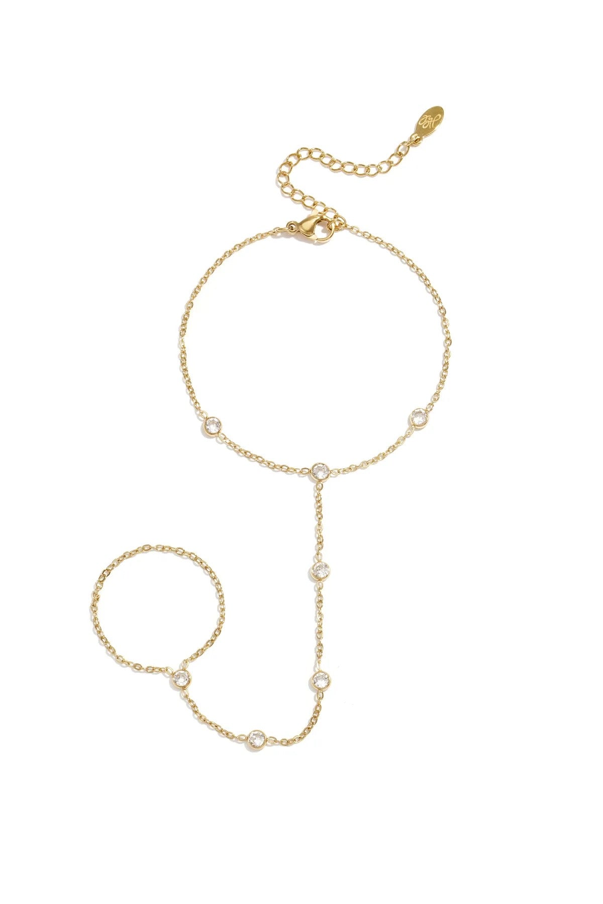 Handchain met ronde steentjes -goud