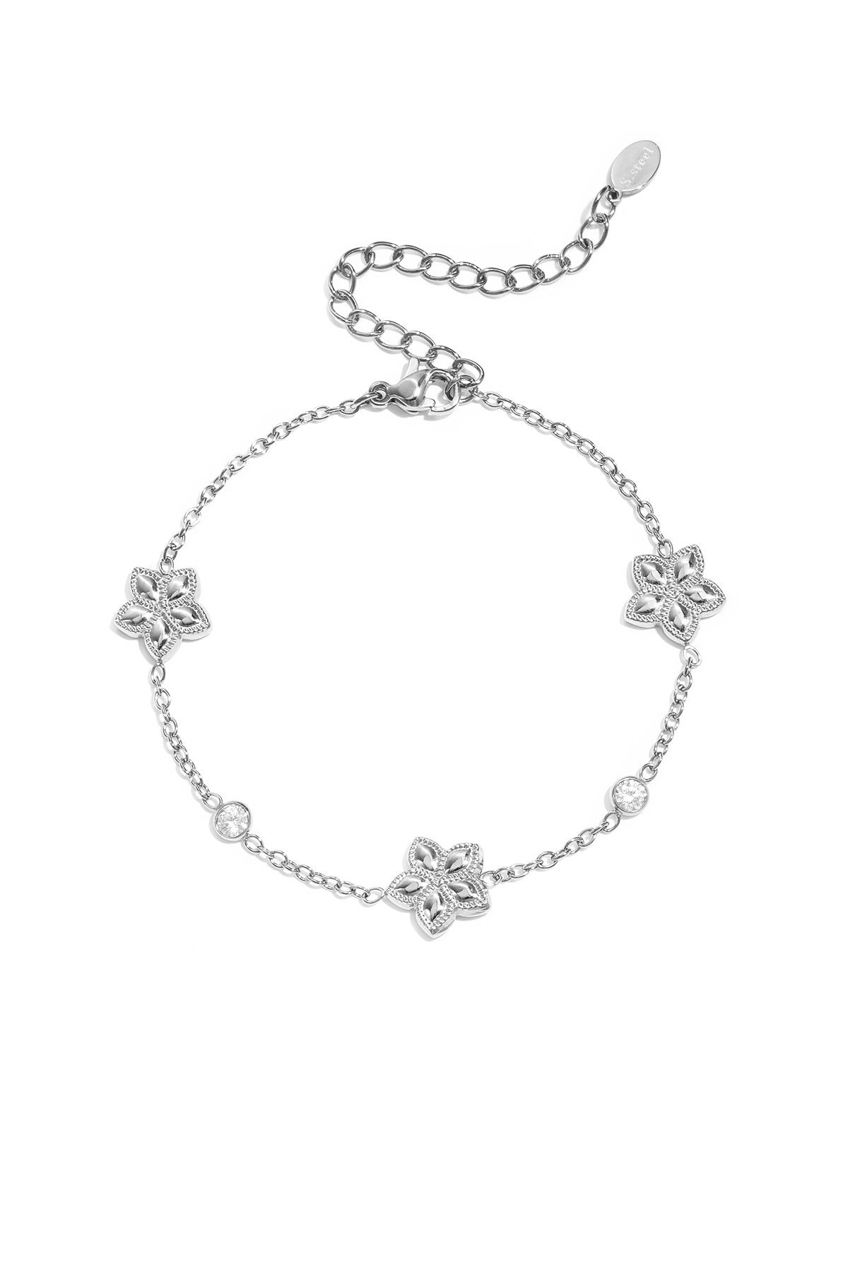 Armband bloem en steen -zilver