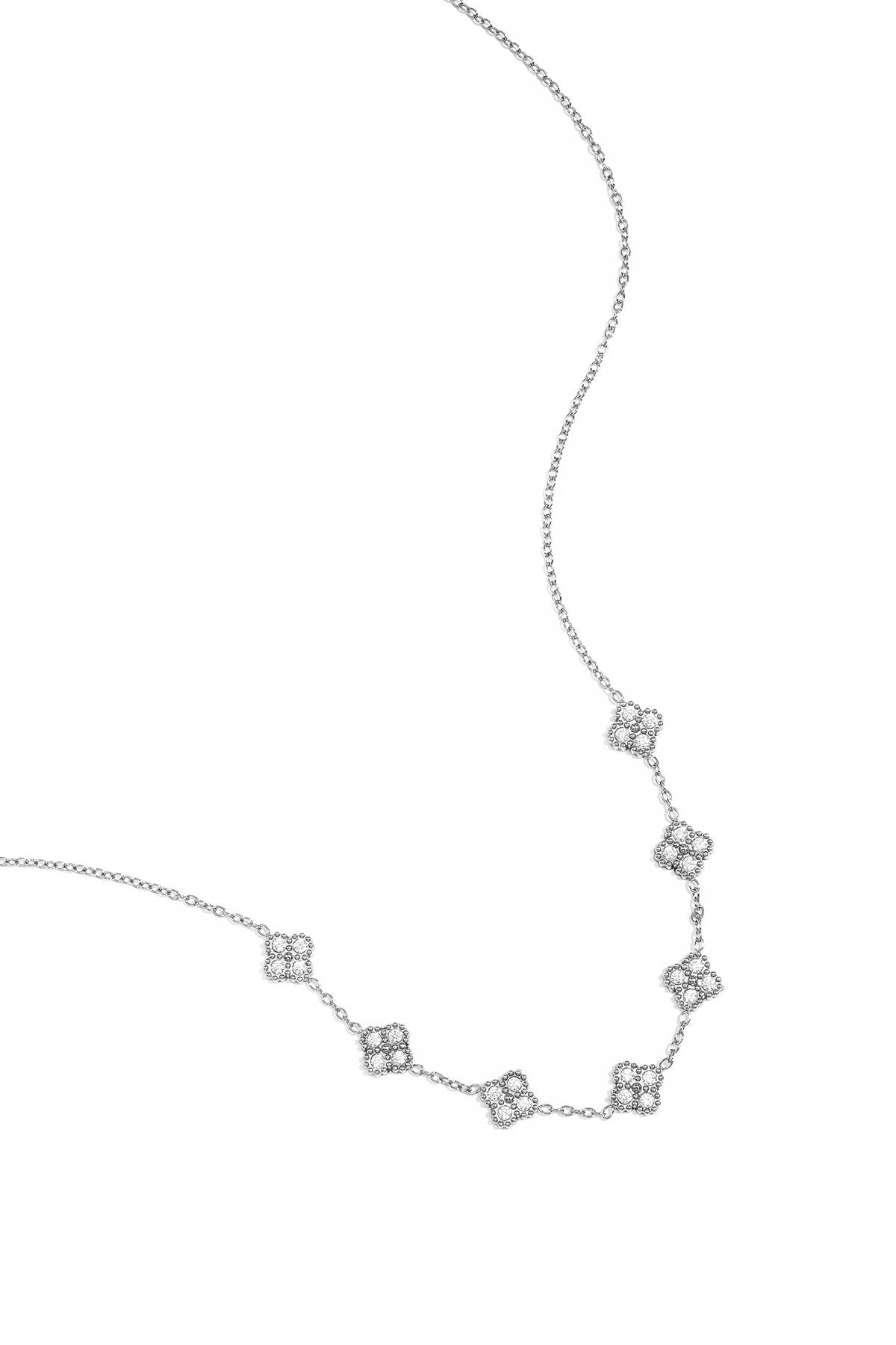 Ketting met zirkonia belegde klavers -zilver