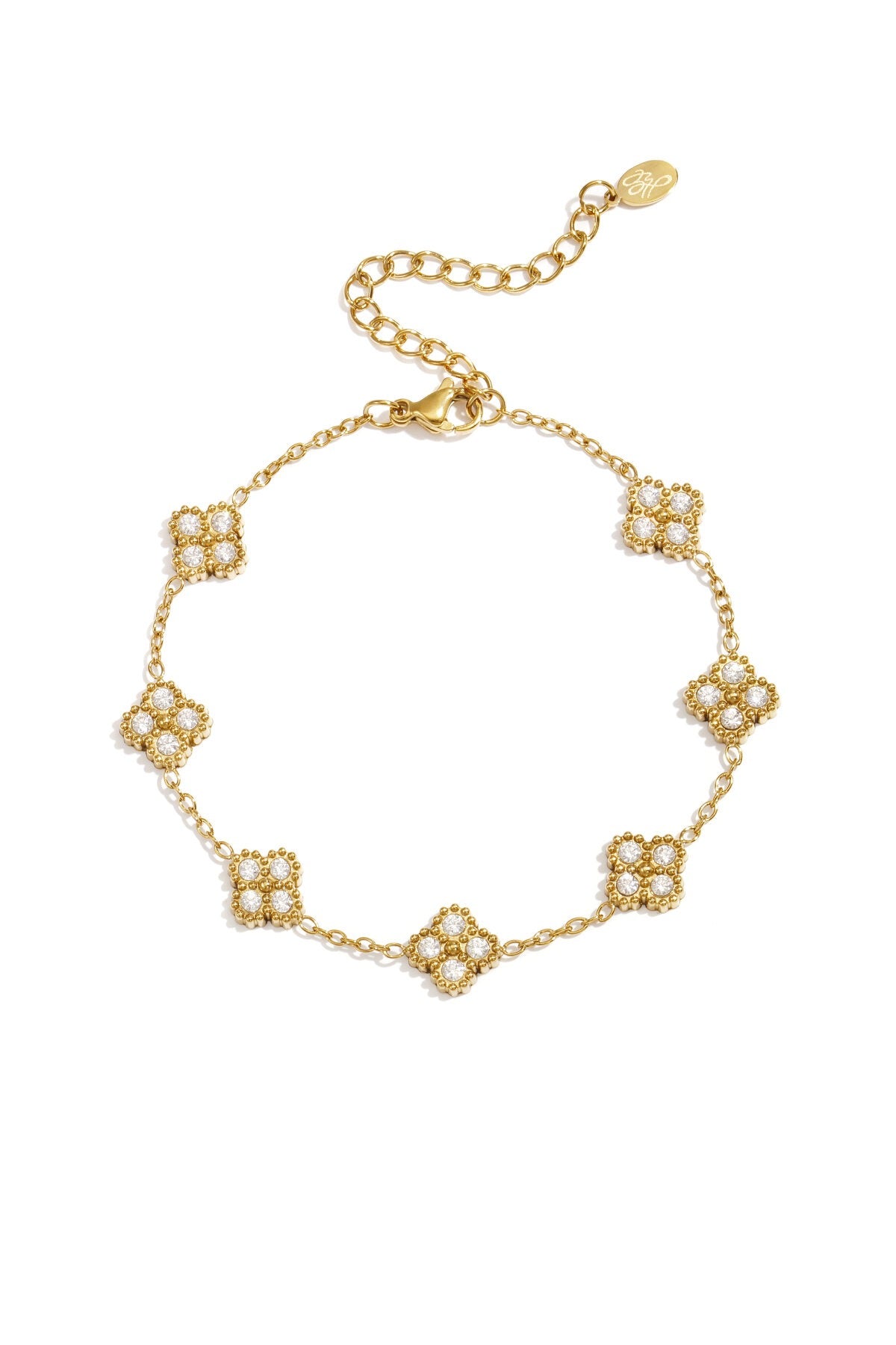 Armband met zirkonia belegde klavers -goud