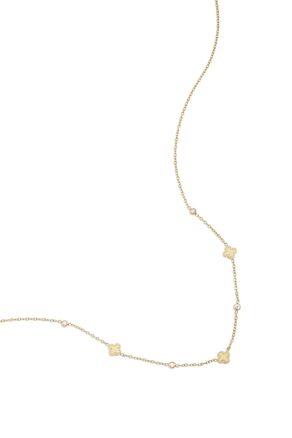 Ketting met klavertjes en steentjes -goud