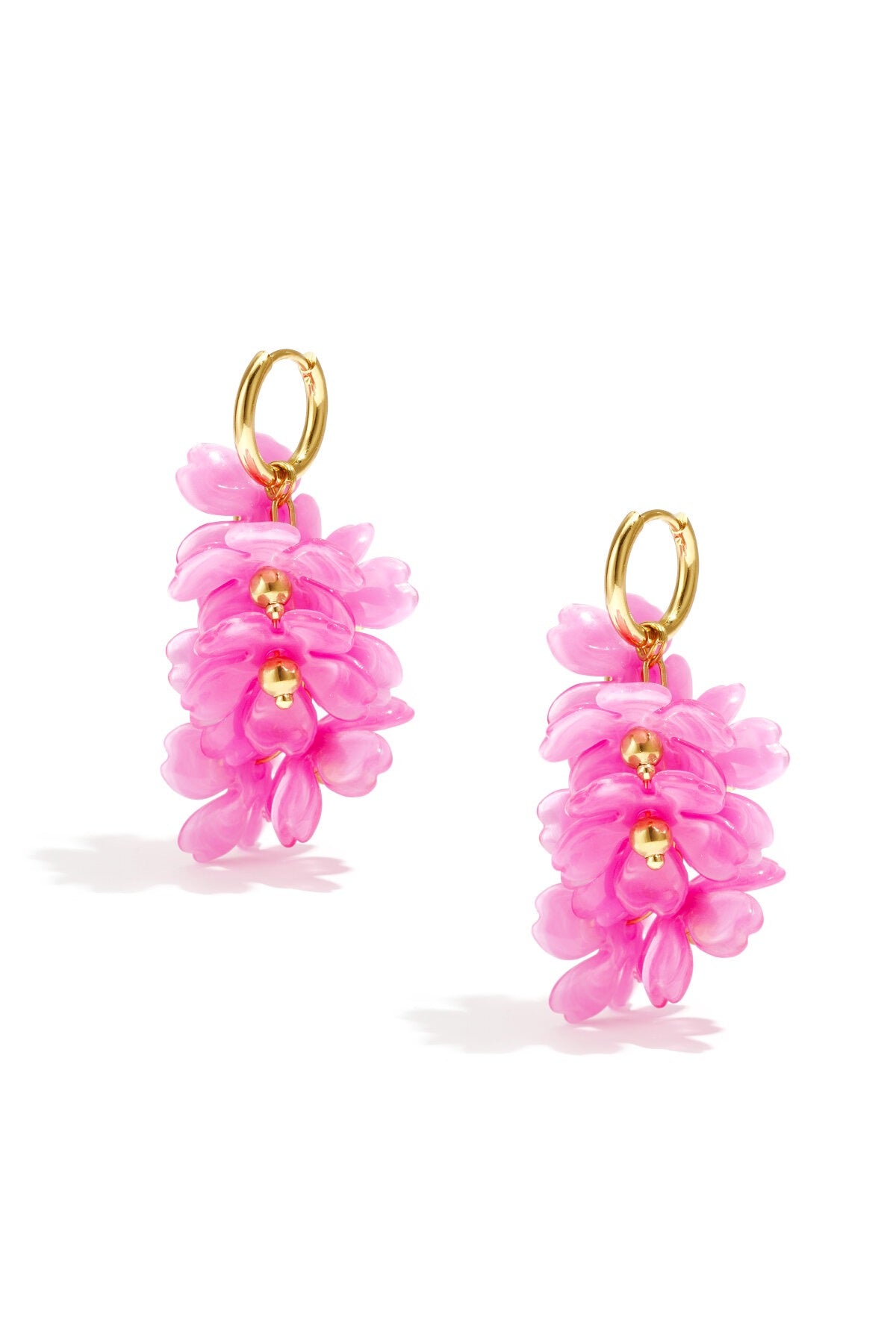 Oorbellen met acryl bloemen -rozerood