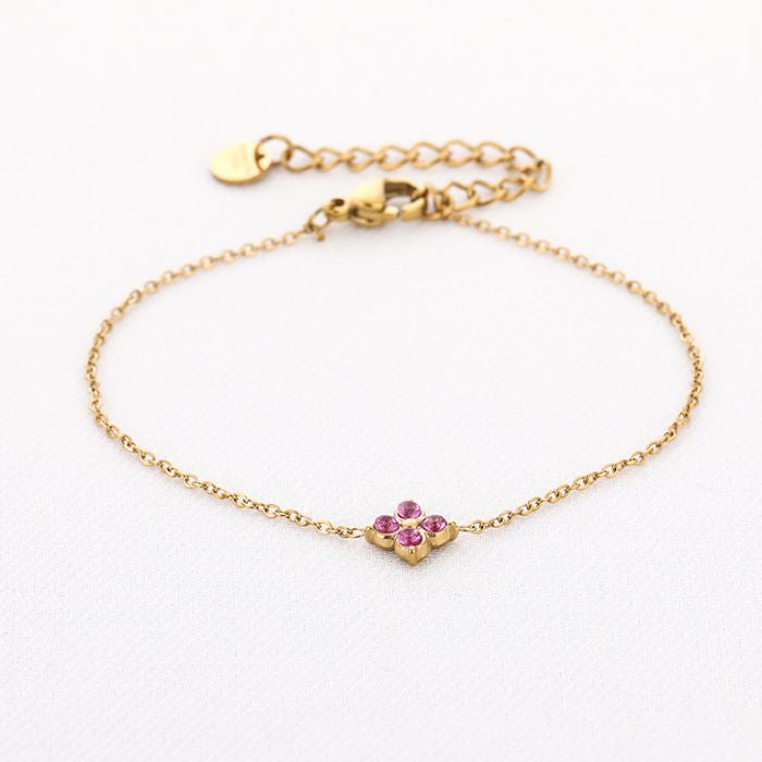 Klavertje armband -goud/roze