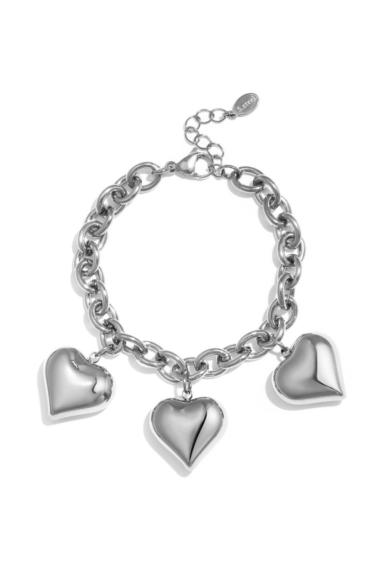 Chunky schakelarmband met grote harten -zilver