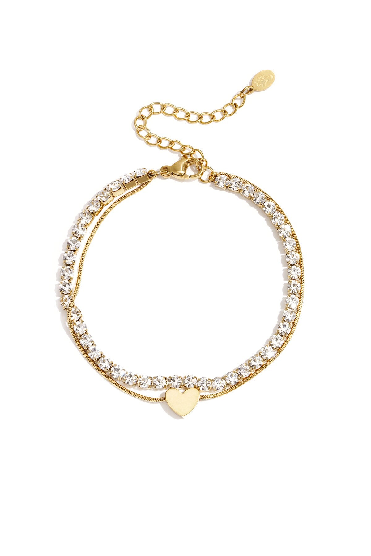 Dubbele armband met mini hartje en zirkonia