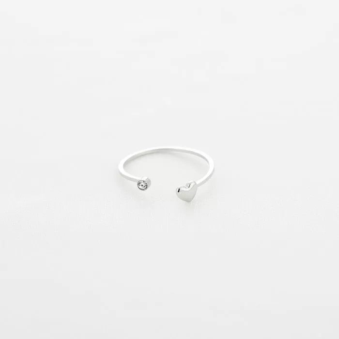 Hartje ring met strass steentje - zilver