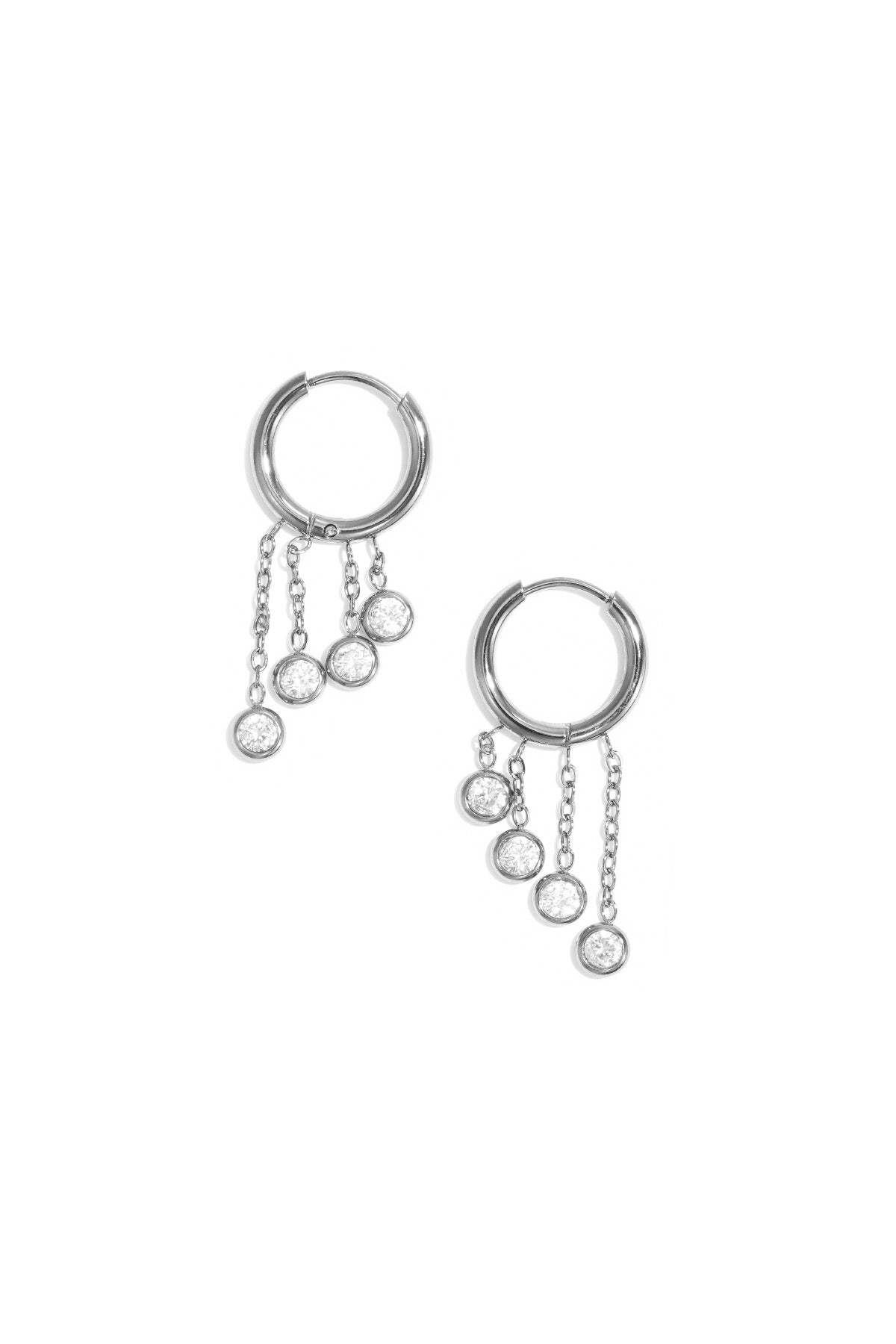 Creolen met hangende zirkonia steentjes / zilver