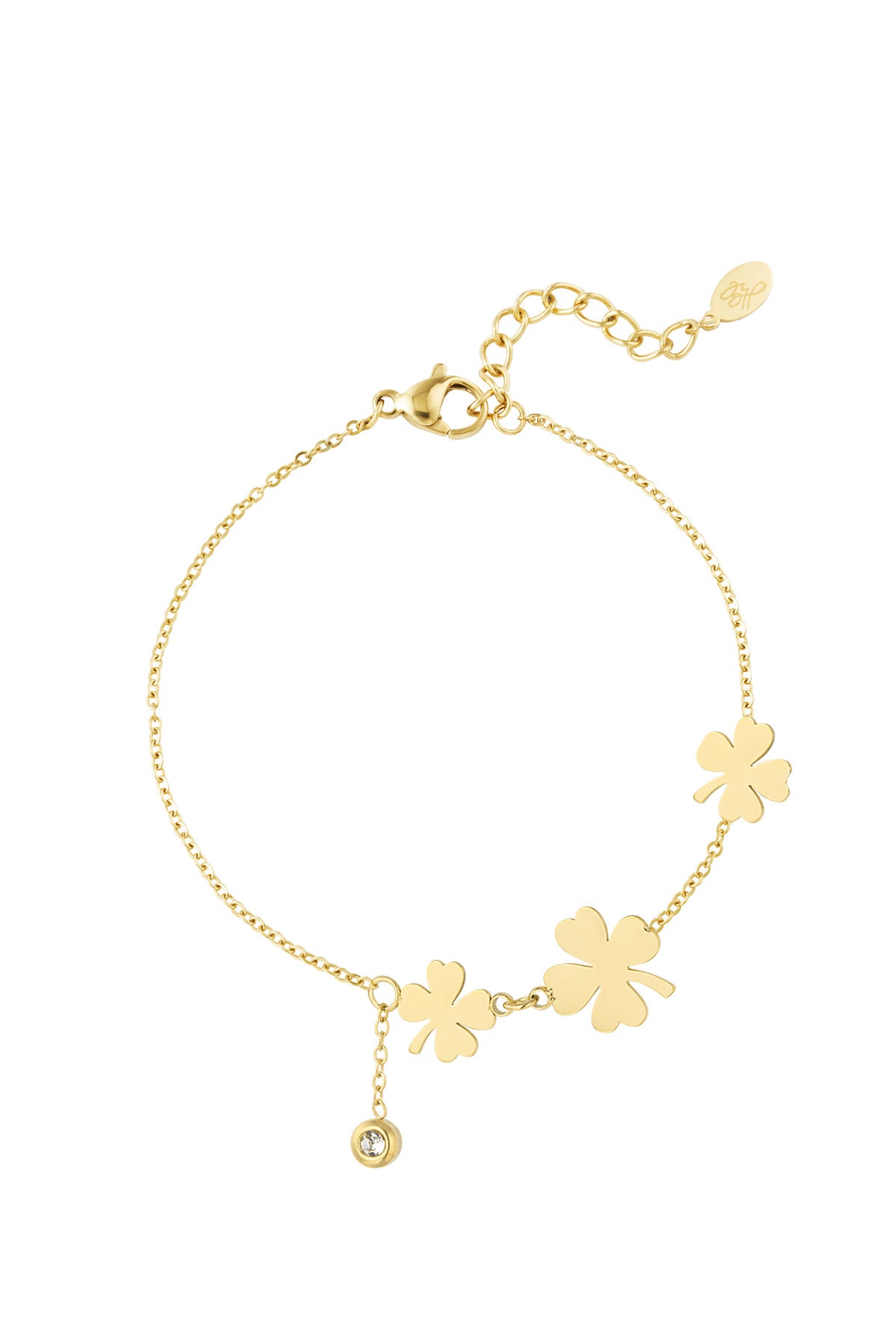 Armband drie klavers en steen - Goud kleur