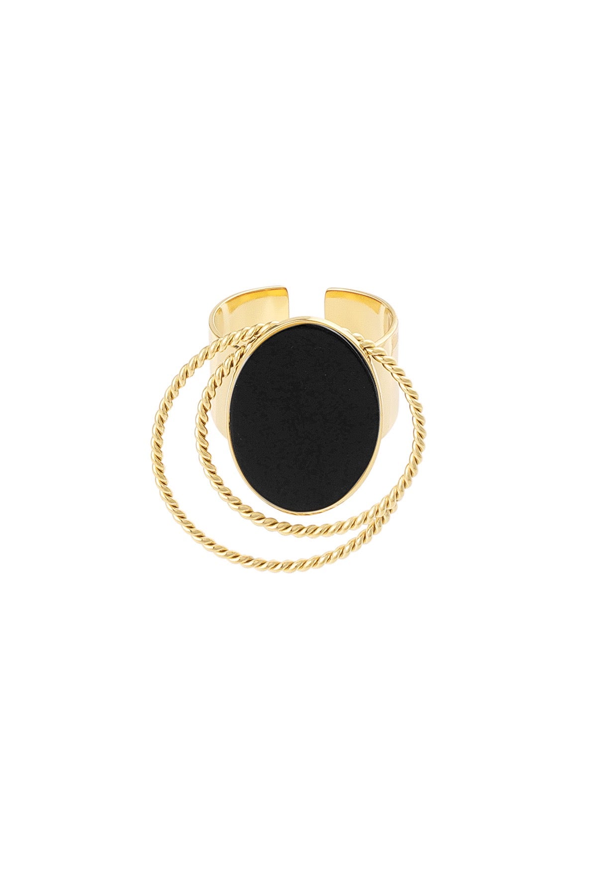 Ring steen met cirkel - black