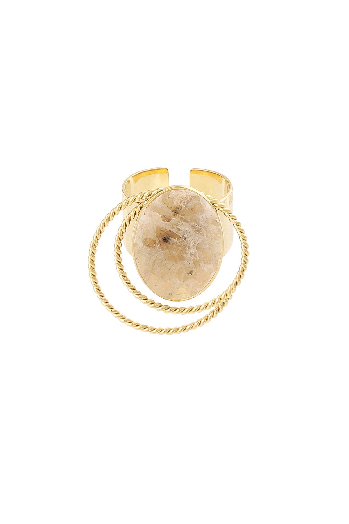 Ring steen met cirkel - beige