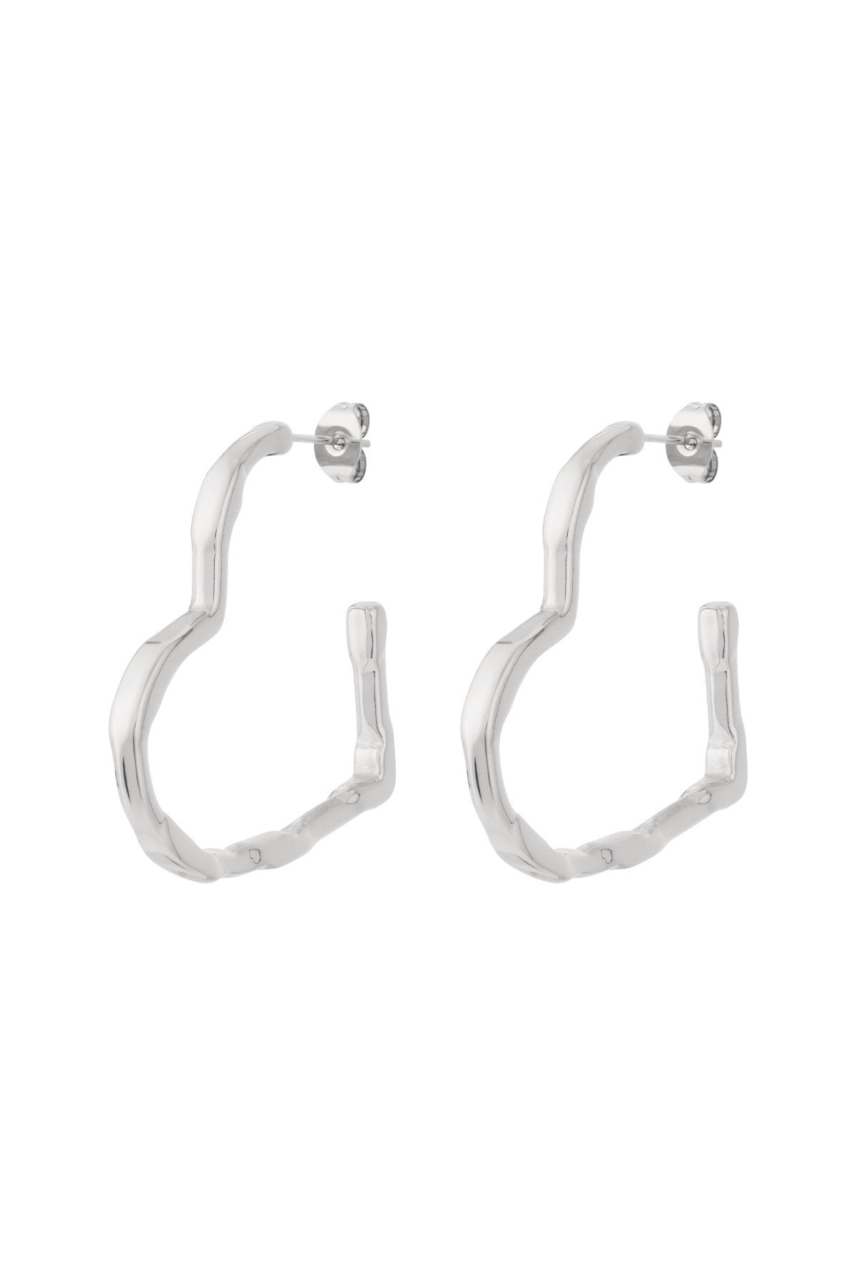 Kreukel hart oorbel - zilver