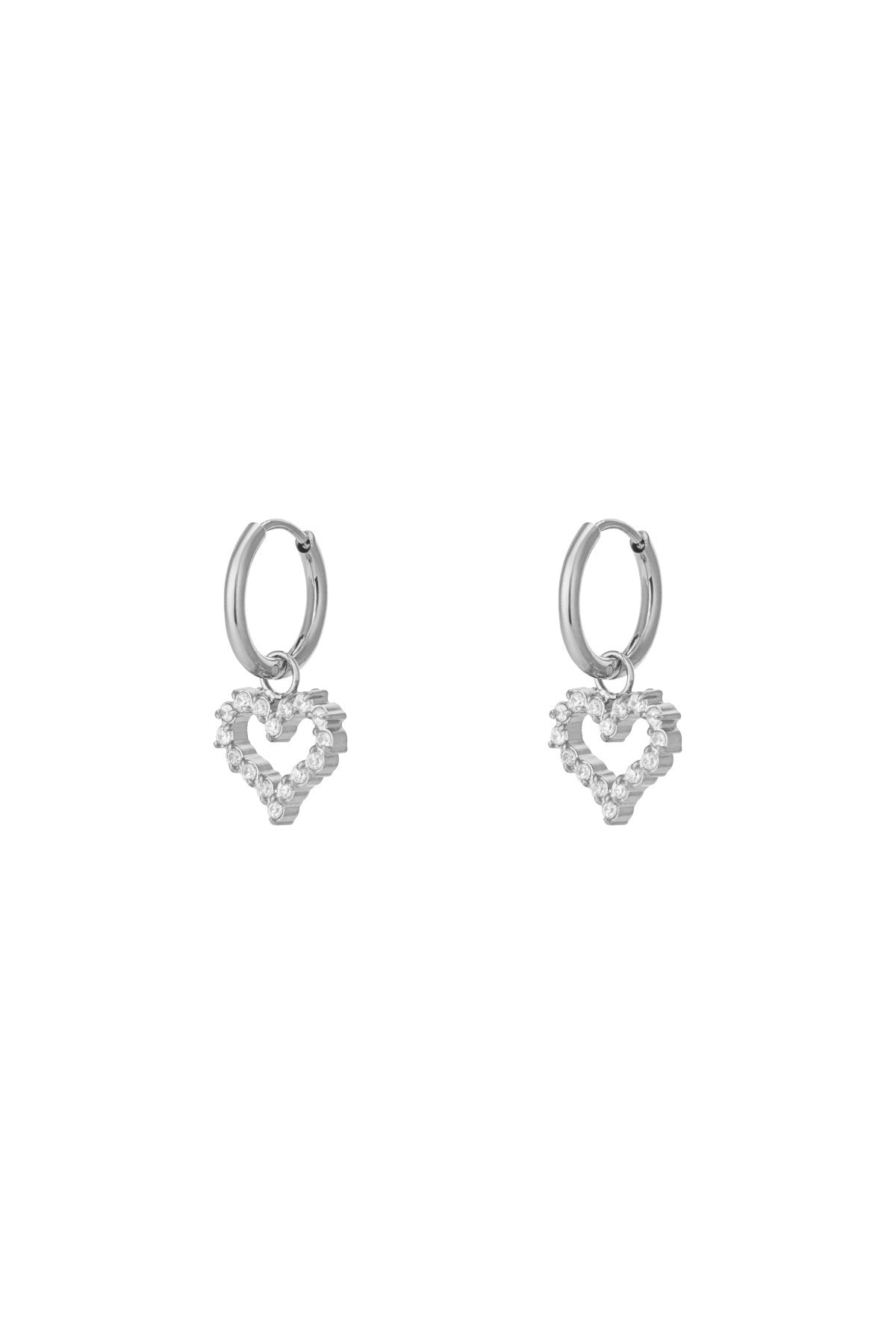 Oorbellen hart strass - zilver