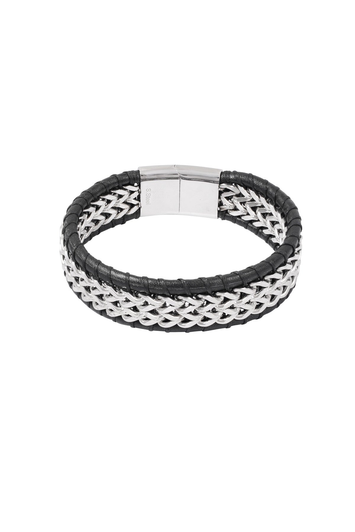 Herenarmband geschakeld met leer