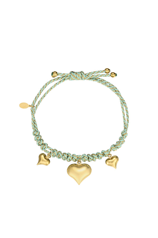 Heartfelt rope armband - Groen en goud kleur