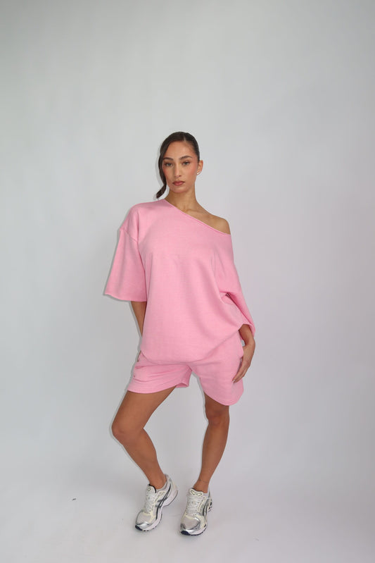 Pastel off shoulder set -roze