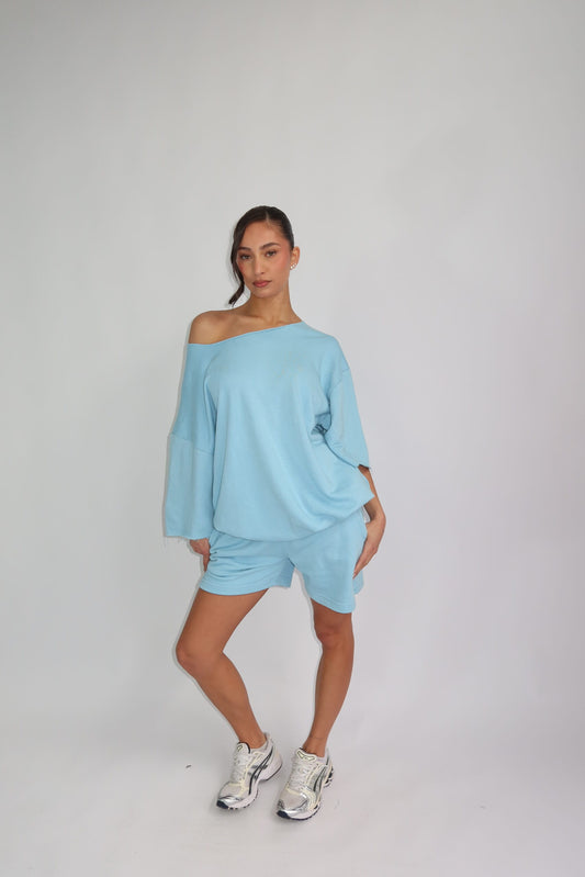 Pastel off shoulder set -blue