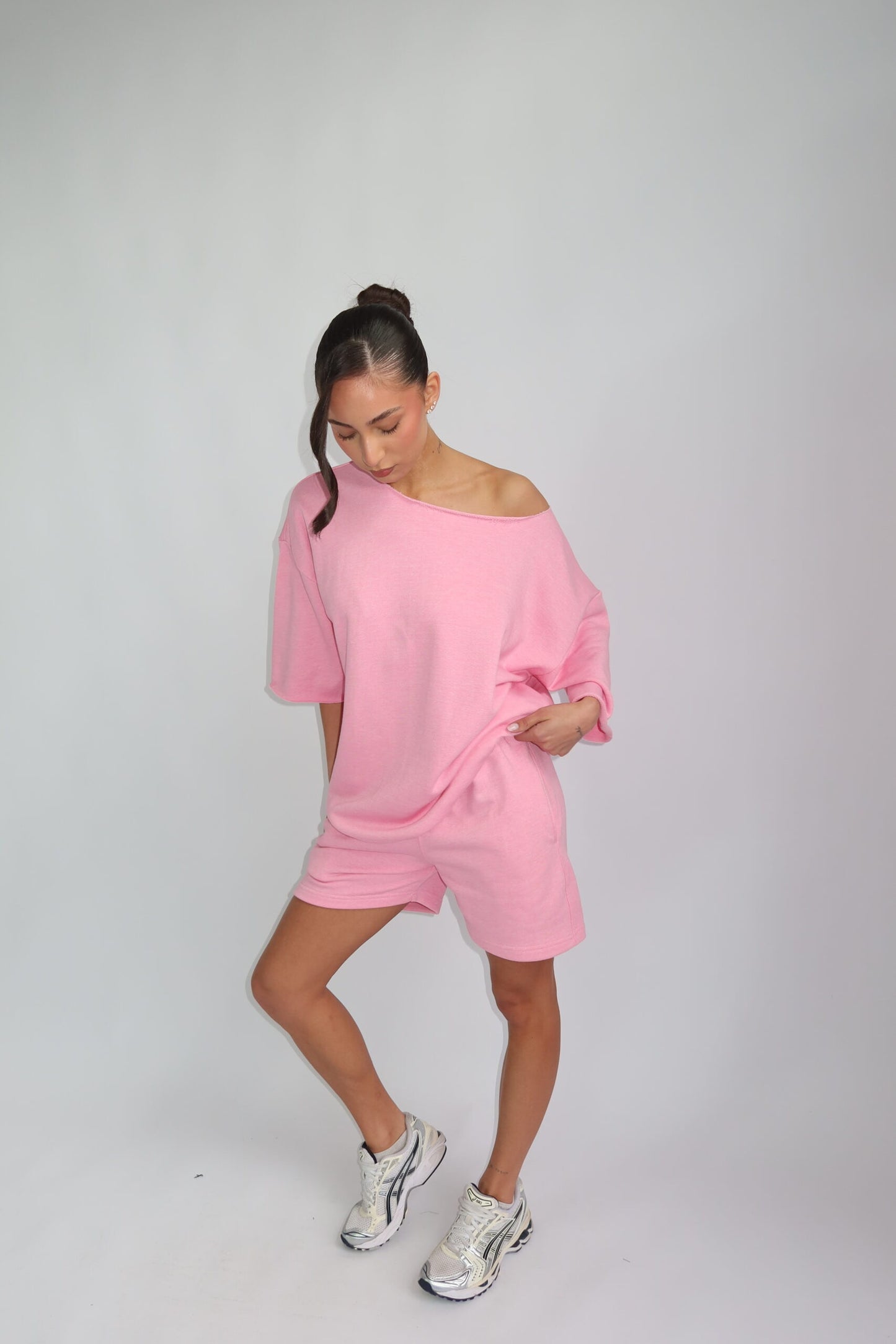 Pastel off shoulder set -roze