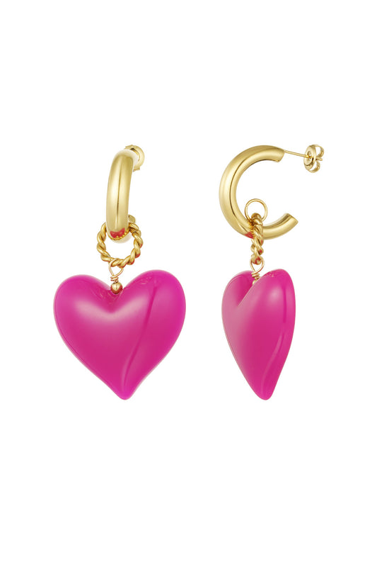 Oorbellen big heart pink woods - Roze