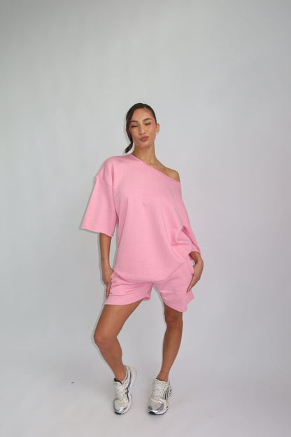 Pastel off shoulder set -roze
