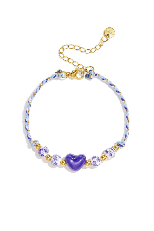 Armband met kralen en hart -blauw