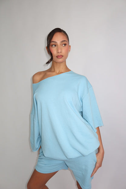 Pastel off shoulder set -blue