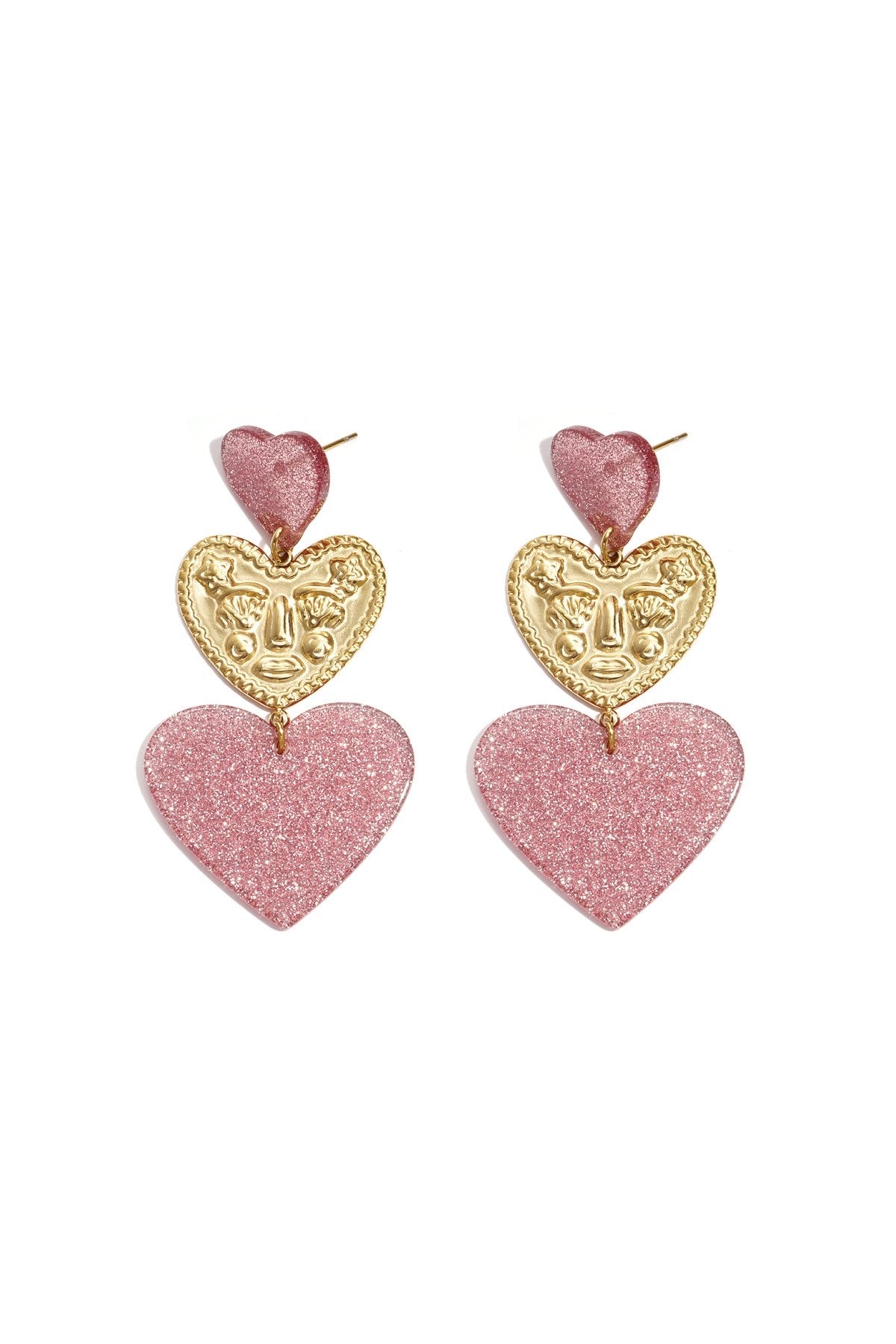 Statement oorbellen met glitter harten -paars