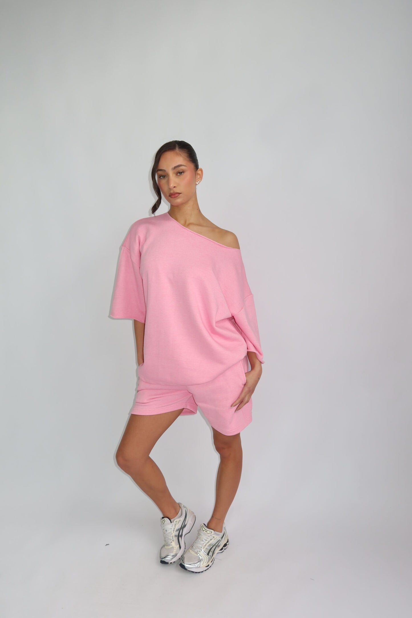 Pastel off shoulder set -roze