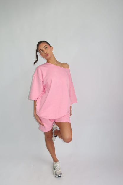 Pastel off shoulder set -roze