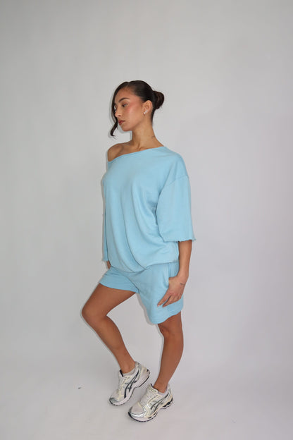 Pastel off shoulder set -blue