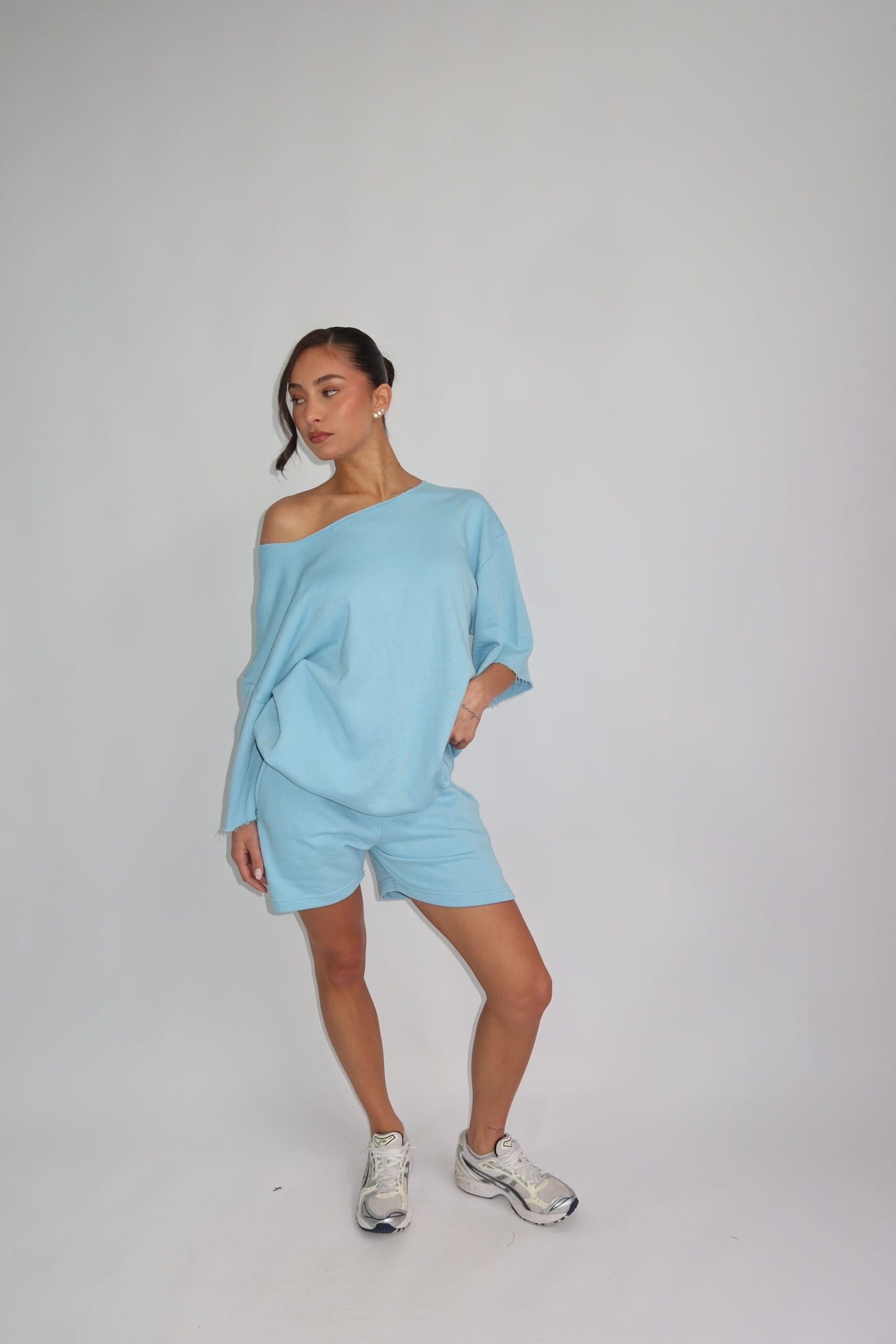 Pastel off shoulder set -blue