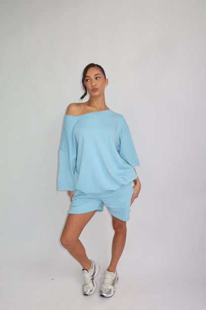 Pastel off shoulder set -blue