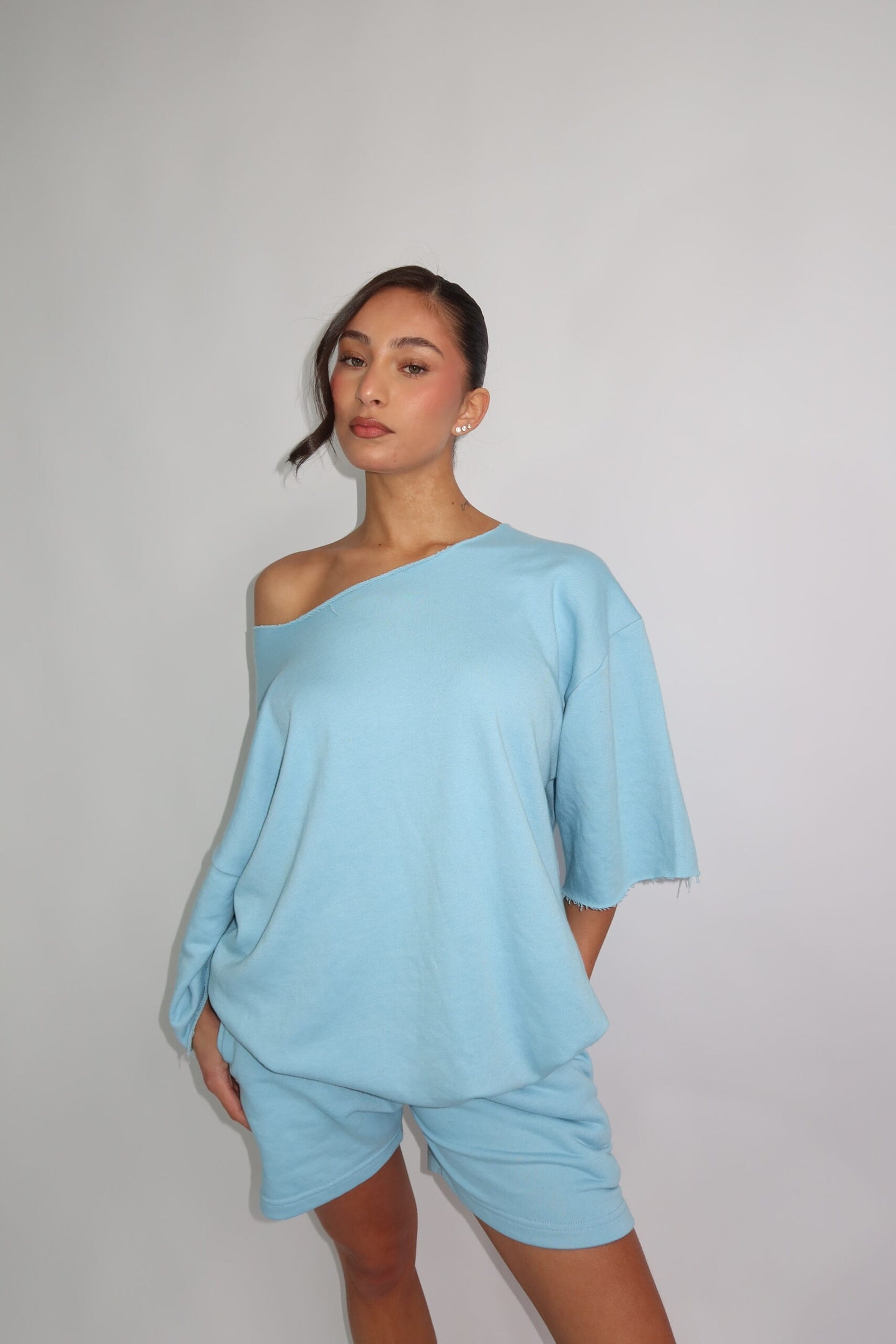 Pastel off shoulder set -blue