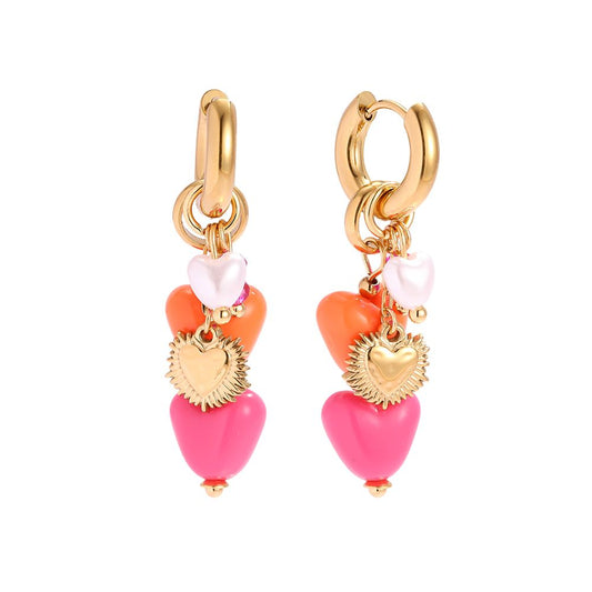 Oorbellen met roze en oranje