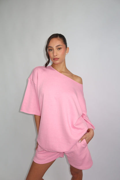 Pastel off shoulder set -roze