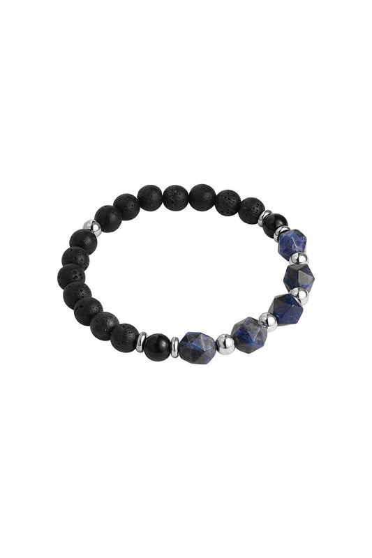 Heren armband kralen zwart/kleur - blauw