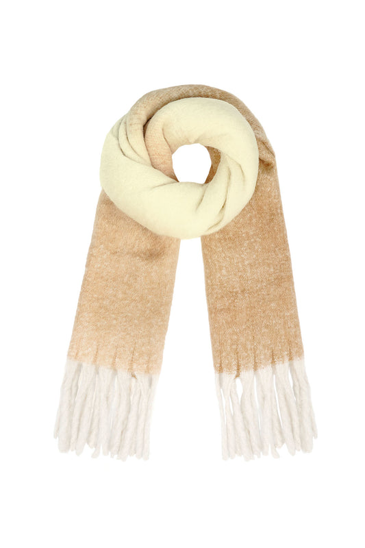 Gekleurde basic sjaal met slierten - beige