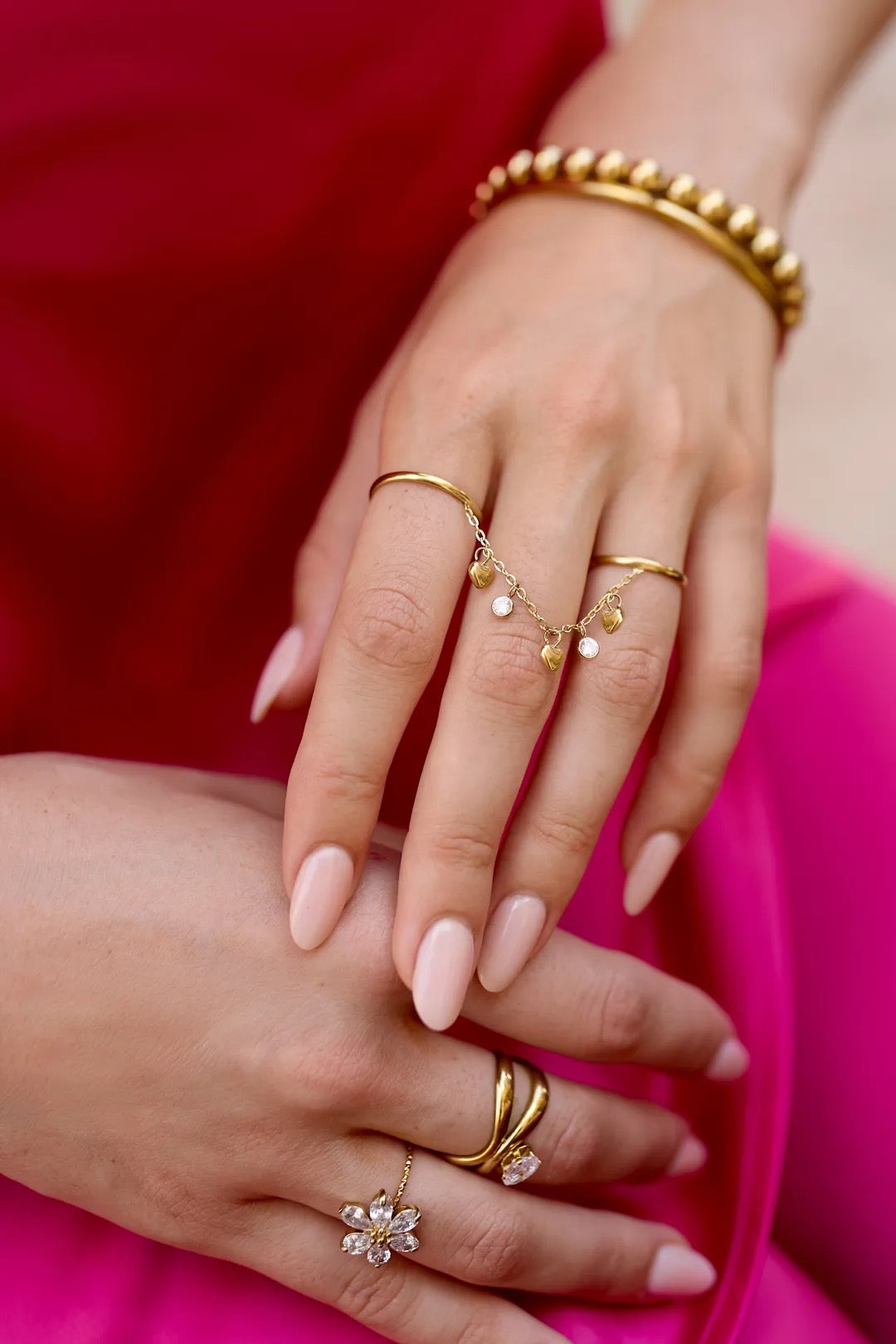 Double ring heart and strass