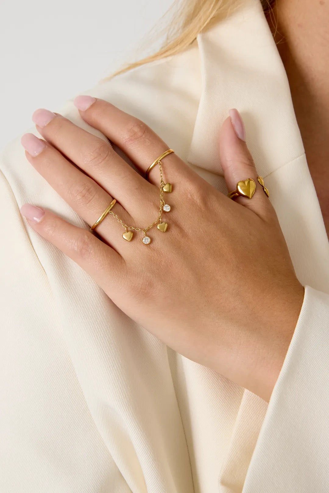 Double ring heart and strass