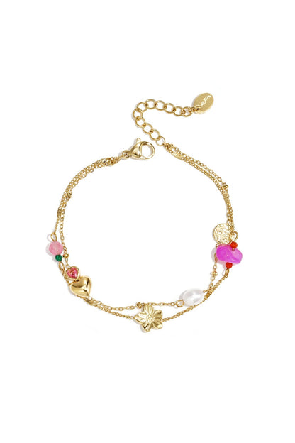 Bedelarmband met hart bloem en parel