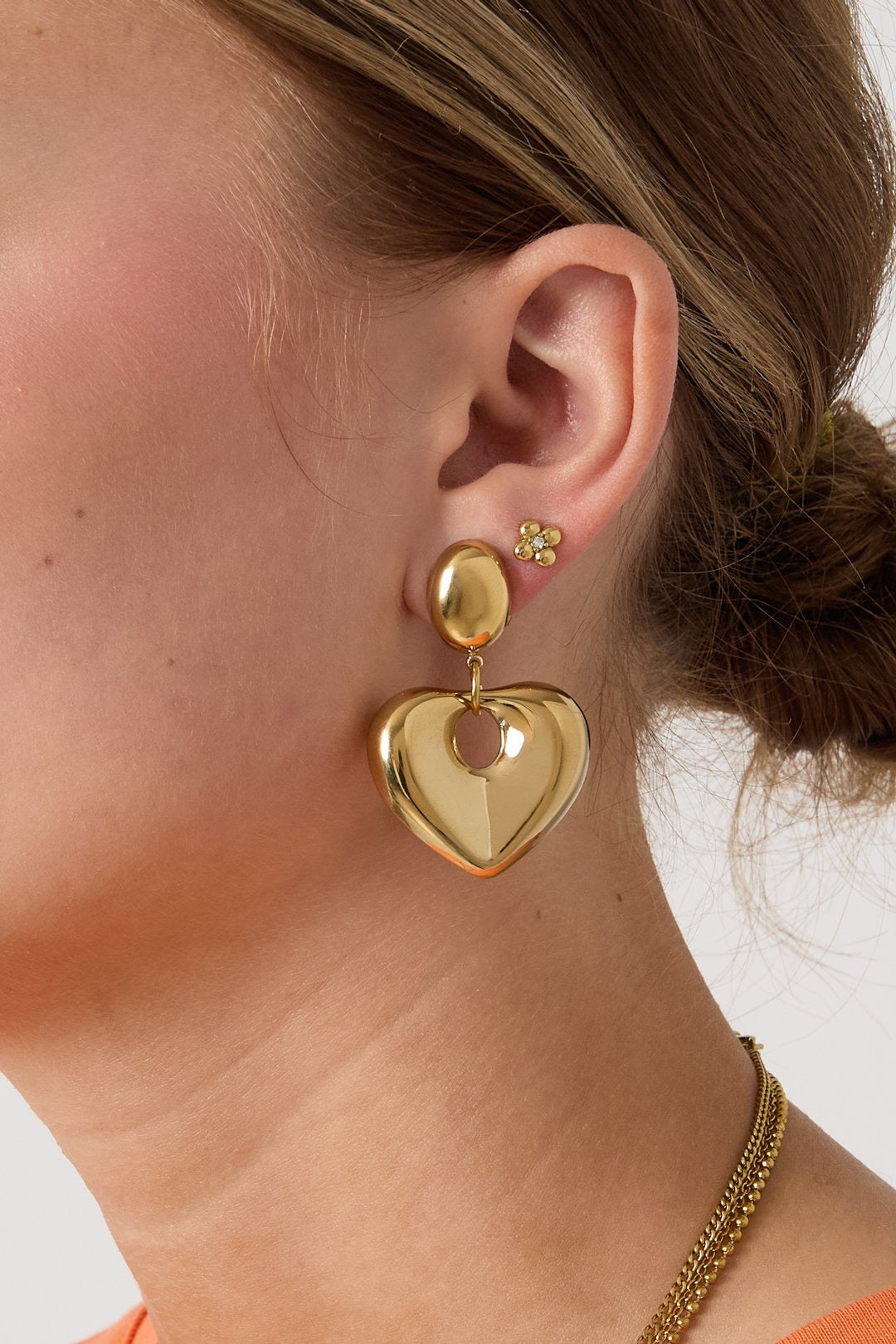 Statement puffy heart oorbellen -goud