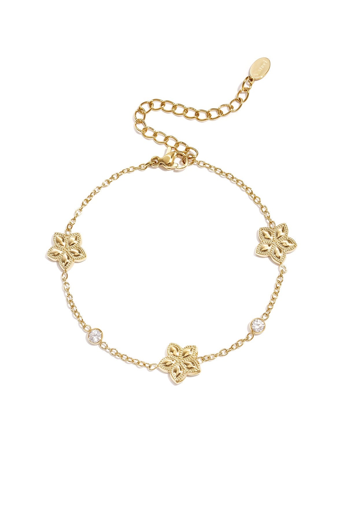 Armband bloem en steen -goud