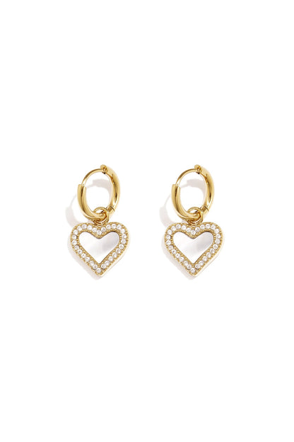 Oorringetjes met hangende harten strass en parelmoer -goud