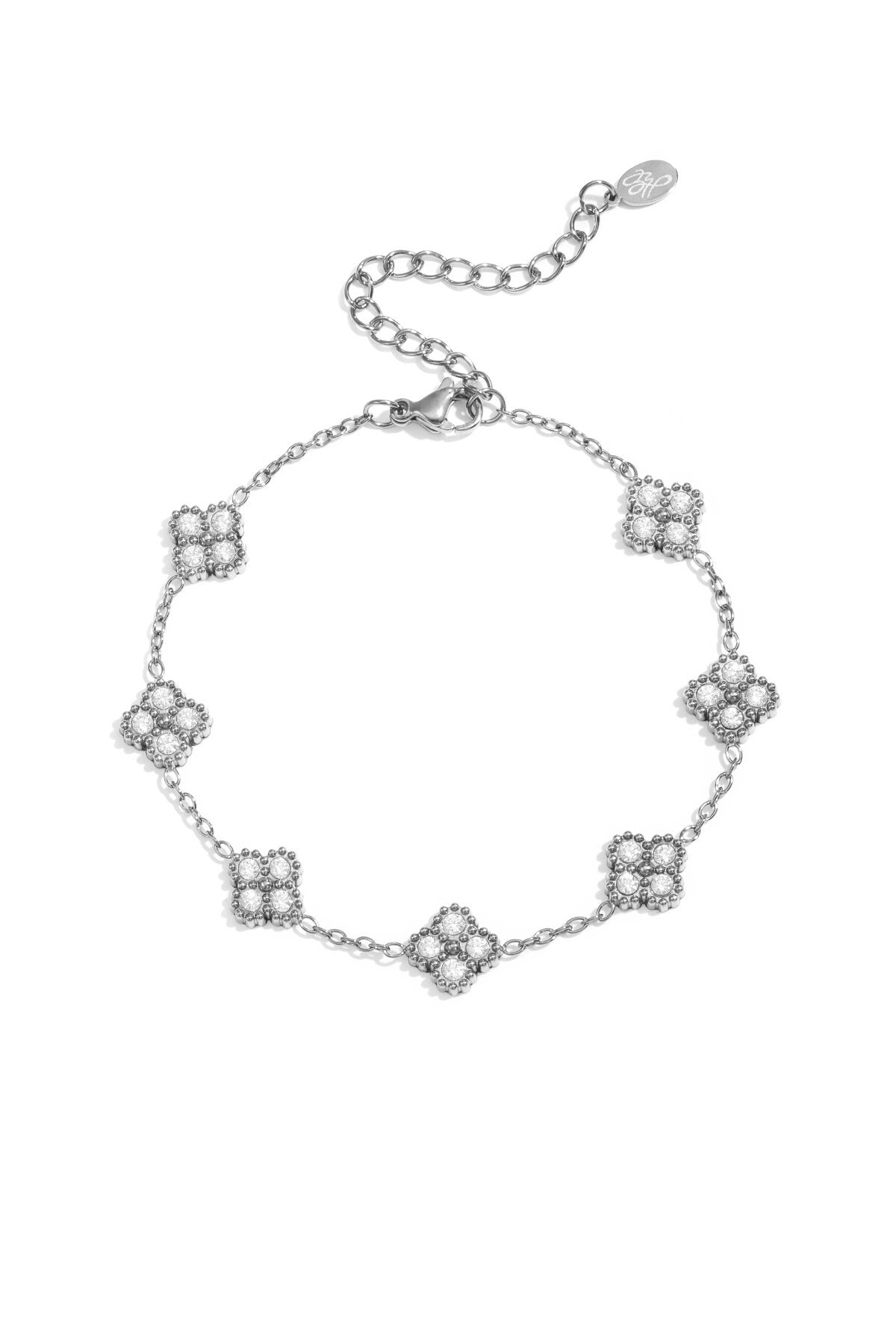 Armband met zirkonia belegde klavers -zilver