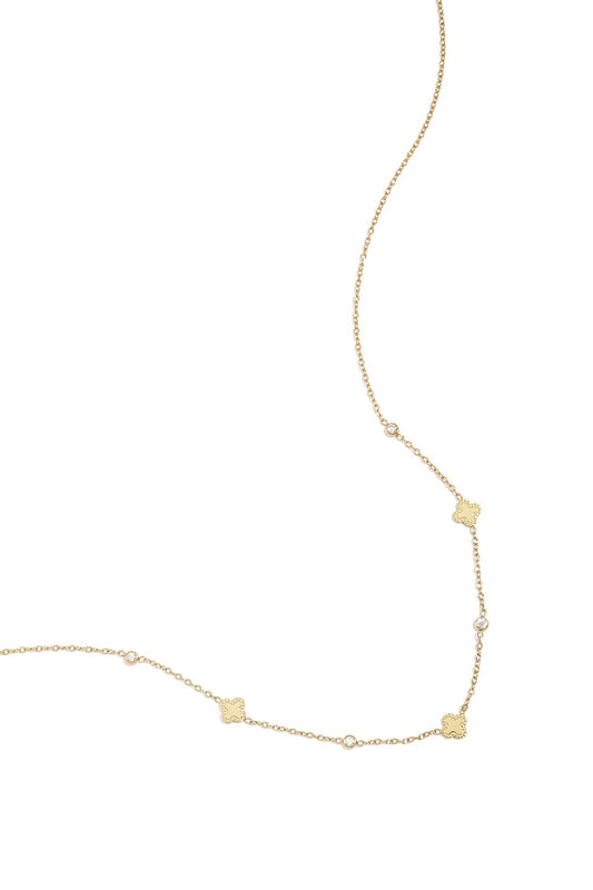 Ketting met klavertjes en steentjes -goud