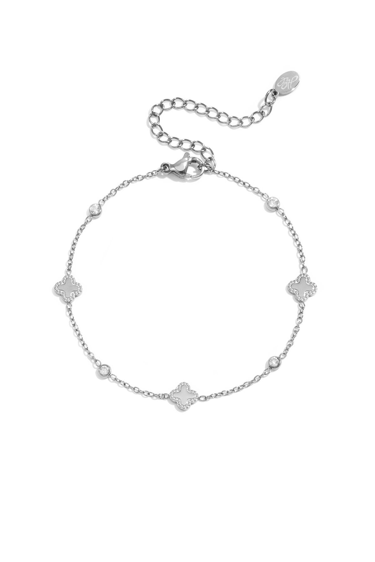 Armband met klavertjes en steentjes -zilver