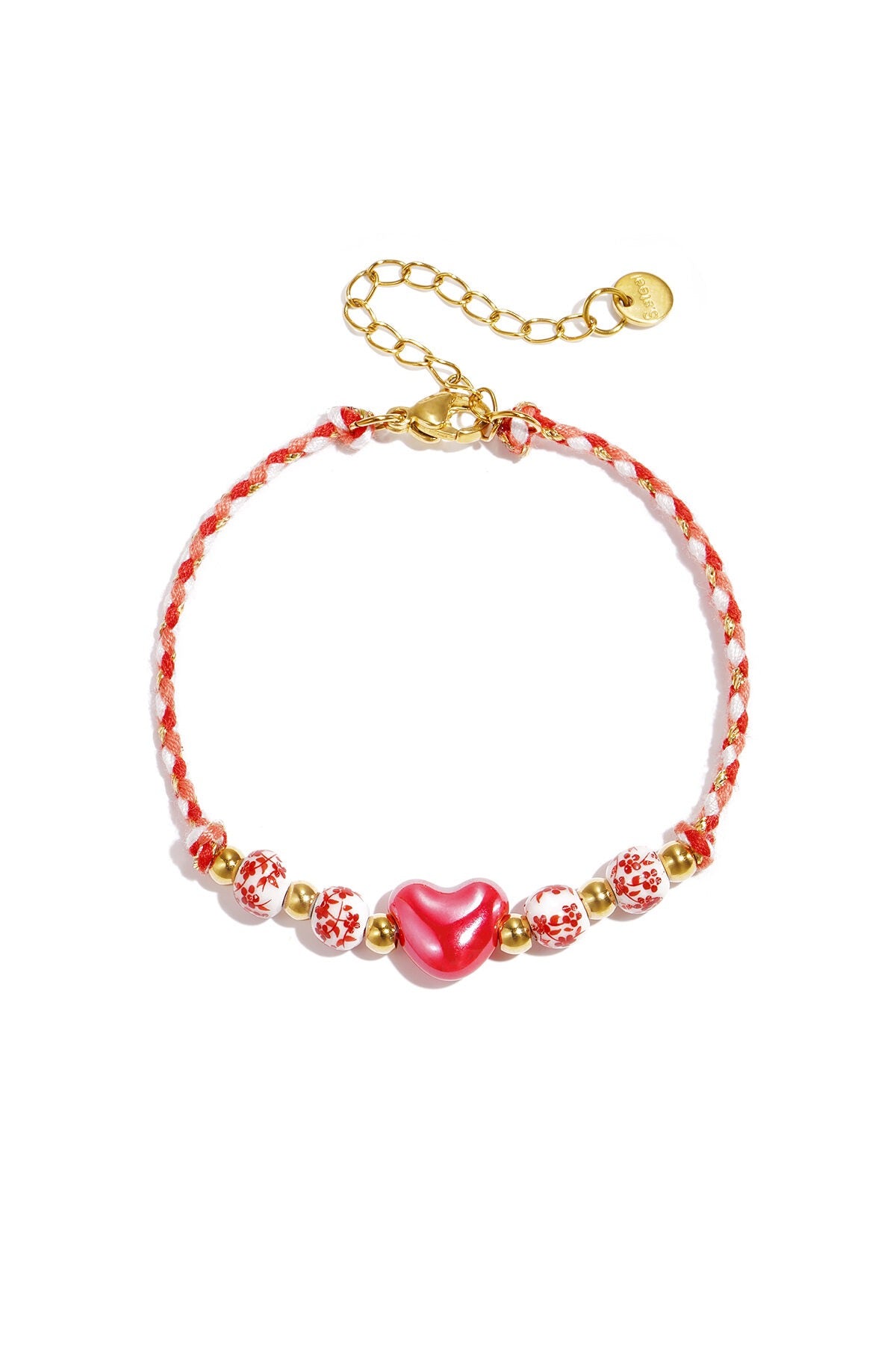 Armband met kralen en hart -rood