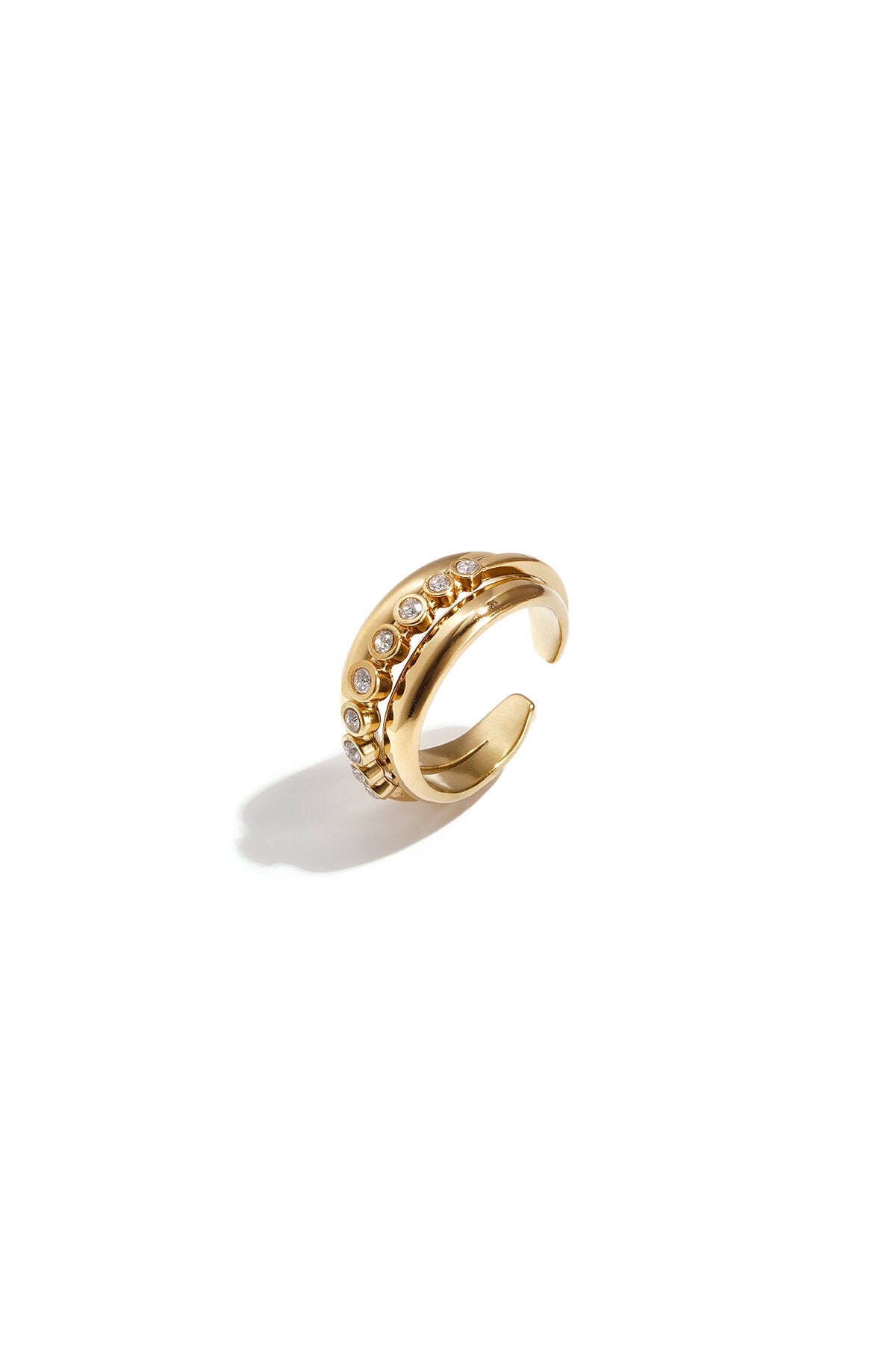 Drievoudige ring met steentjes -goud