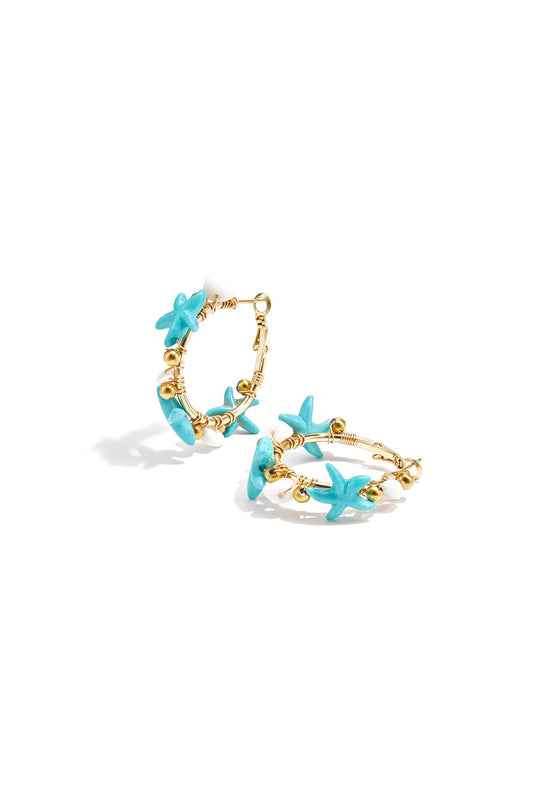 Creolen met zeesterren -babyblauw