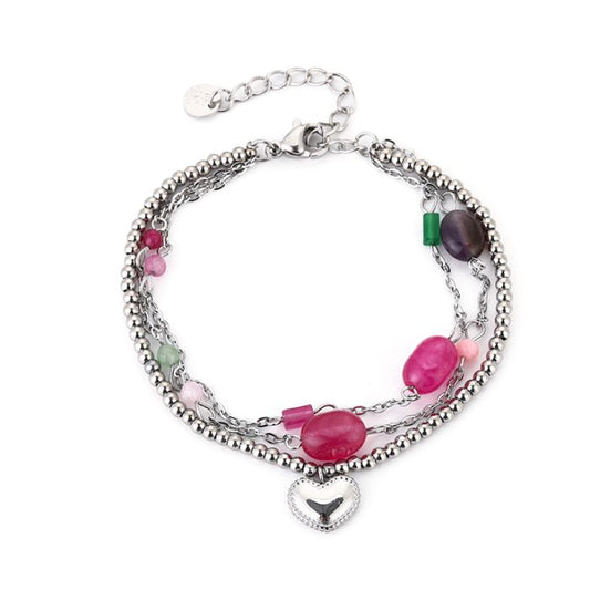 Kralenarmband met hart -zilver