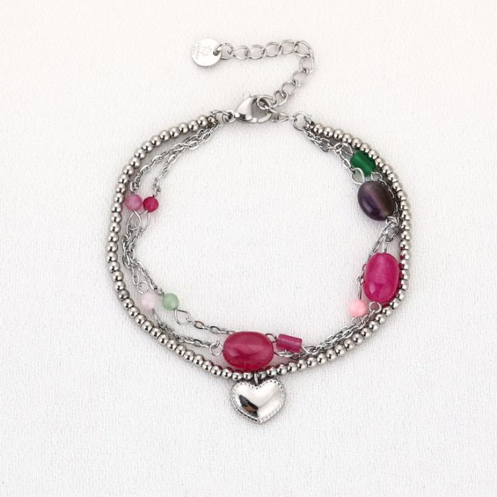 Kralenarmband met hart -zilver